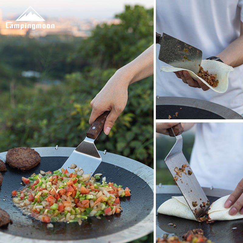 Campingmoon MS-29 Multifunctional Steak Shovel Outdoor Portable Ultralight Multipurpose Cooking Spatula Stainless Steel Solid Wood Handle Utensil