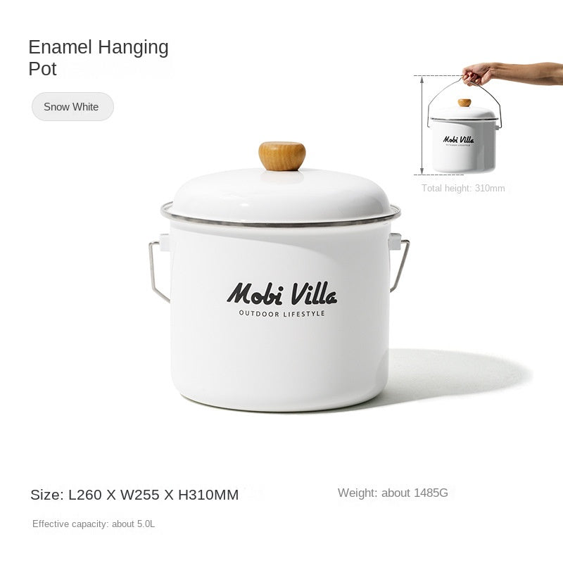 Mobi Garden 5L Enamel Glazed Coated Hanging Large Pot Retro Style Meals for 5-6 Persons Camping Outdoor Cooking Kitchenware Equipment Hiking Travel Picnic Beach Heavy Duty Original MobiGarden