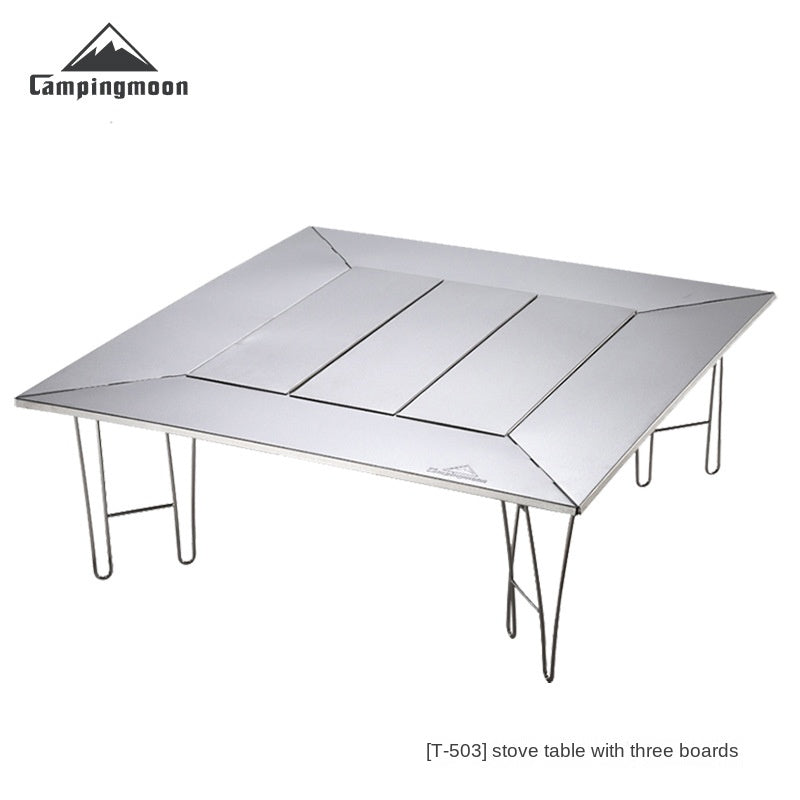 Campingmoon T-503 Stove Grill Table Outdoor Portable Multifunction Stainless Steel Fireplace Folding Gathering Barbecue Table Detachable Board