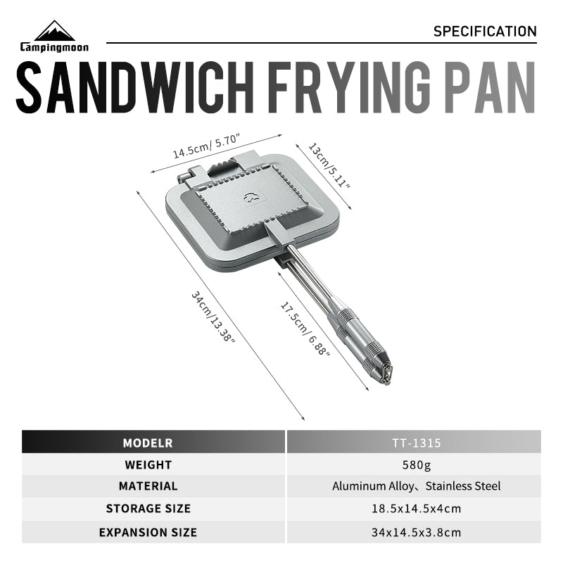 CAMPINGMOON TT-1315 Sandwich Frying Toaster Pan Bread Toast Equipment Aluminum Stainless Steel Split Detachable Non-Stick Double Sided Grill Pan