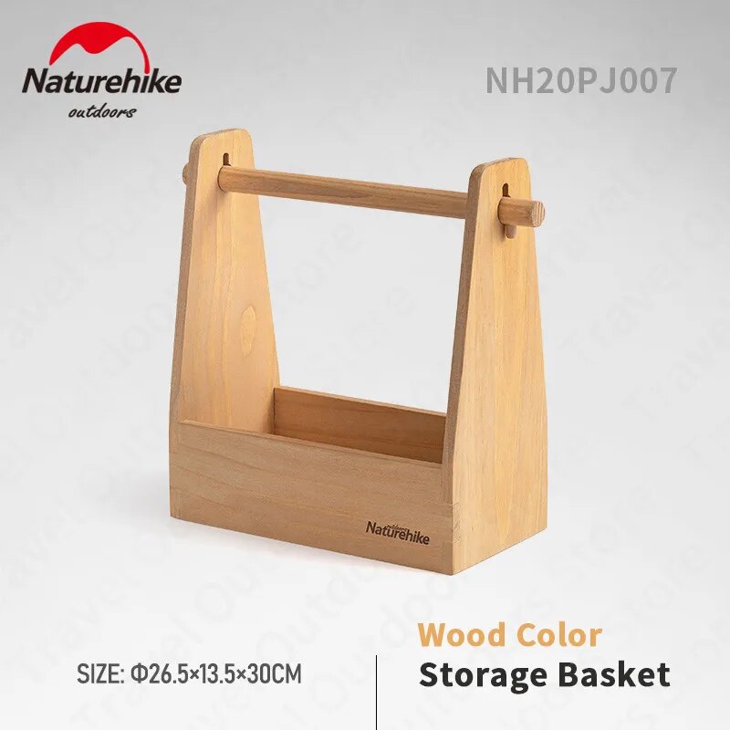 Naturehike Outdoor Wooden Storage Basket Camping Bbq Kitchen Equipment Paper Towel Tissue Condiments Rack Shelf Seasoning Sauce Box Sundry Storage