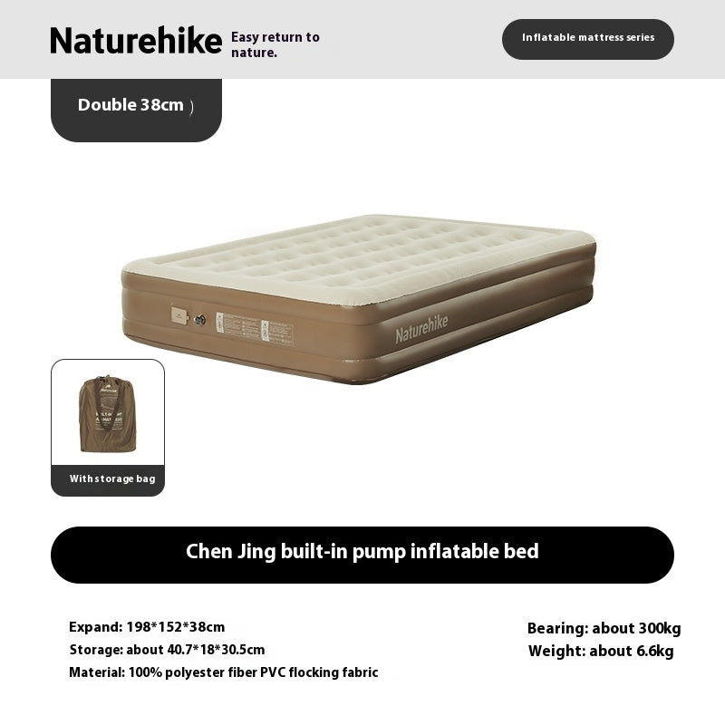 Naturehike Air Inflatable Mattress Portable Lightweight 1-3 Persons Camping Bed with Built-in Pump 38cm/45cm Thickened High Sleeping Mat Pad Outdoor