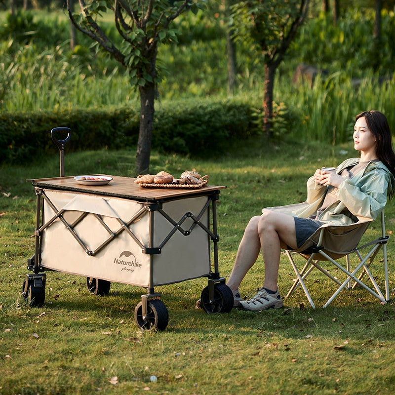 Naturehike TC03 v2 All Terrain Trolley Cart Outdoor Portable 186L Capacity Wide All Terrain Wheel With Brakes Optional Table Board 150kg Max Load 4-Way Folding Camping Equipment Luggage Foldable Trolley Cart Wagon Carrier Original Nature Hike