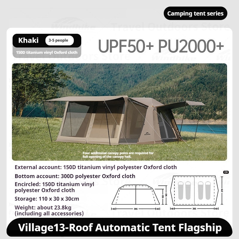 Naturehike VILLAGE 13 Automatic Tent Gen 2 Flagship Edition Upgraded Automatic Tent 4P Family Travel 150D Titanium Vinyl Pop Up Cabin