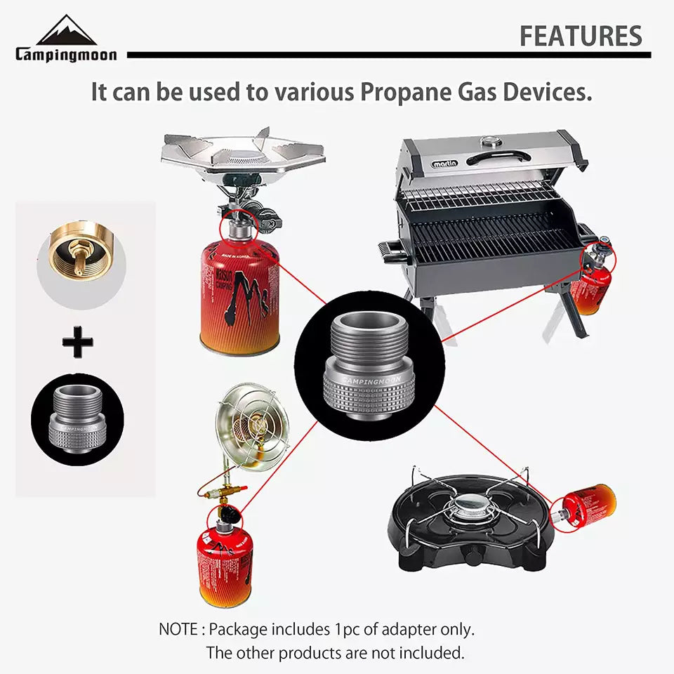CAMPINGMOON Propane Gas Stove Adapter Portable Lightweight Screw Type Butane Gas Tank Fuel Converter Iso-Butane Canister Lantern Torch Burner Adaptor