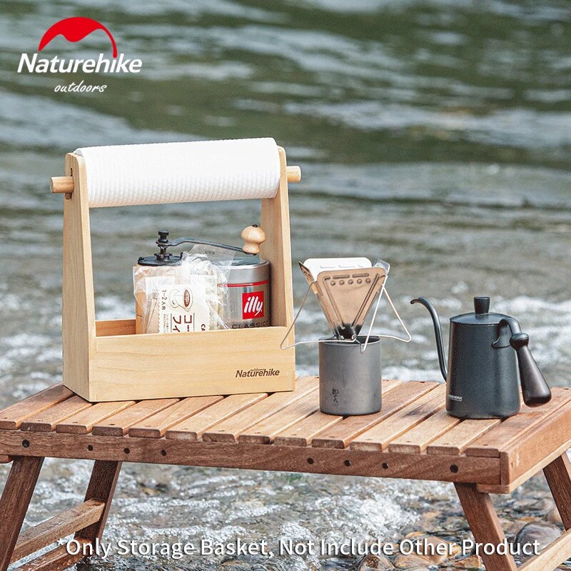 Naturehike Outdoor Wooden Storage Basket Camping Bbq Kitchen Equipment Paper Towel Tissue Condiments Rack Shelf Seasoning Sauce Box Sundry Storage