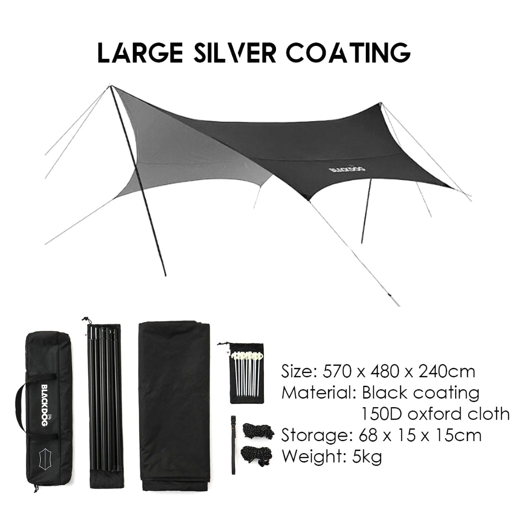 Blackdog TIMELESS Sky Curtain Black Canopy Tarp Awning Full Blackout Titanium Black Vinyl Coated Sunscreen Waterproof Outdoor Sunshade with 2 Poles
