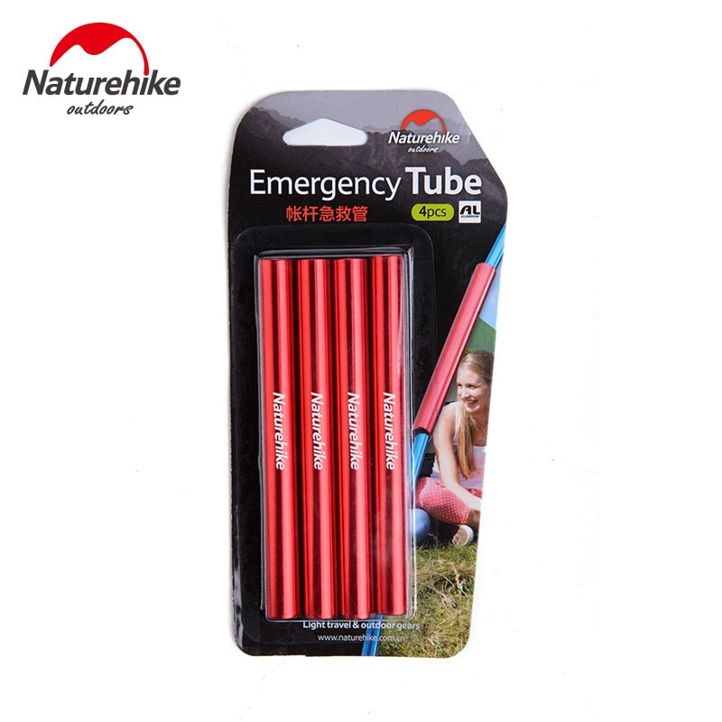 Naturehike Tent Emergency Pipe Repair Kit Set Portable Lightweight 4pcs Red Aluminum Alloy Single Rod First Aid Repair Pipe Splint Tube 13mm Diameter