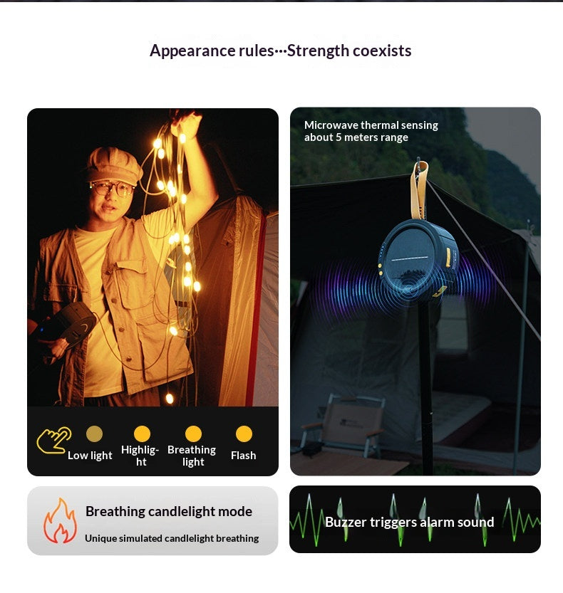 TBZ Solar Alarm Light String Multipurpose 13M Atmosphere Lamp Solar Charging Thermal Detection Sensor Alarm 300 Lumens 3600mAh Battery Up To 25H Outdoor