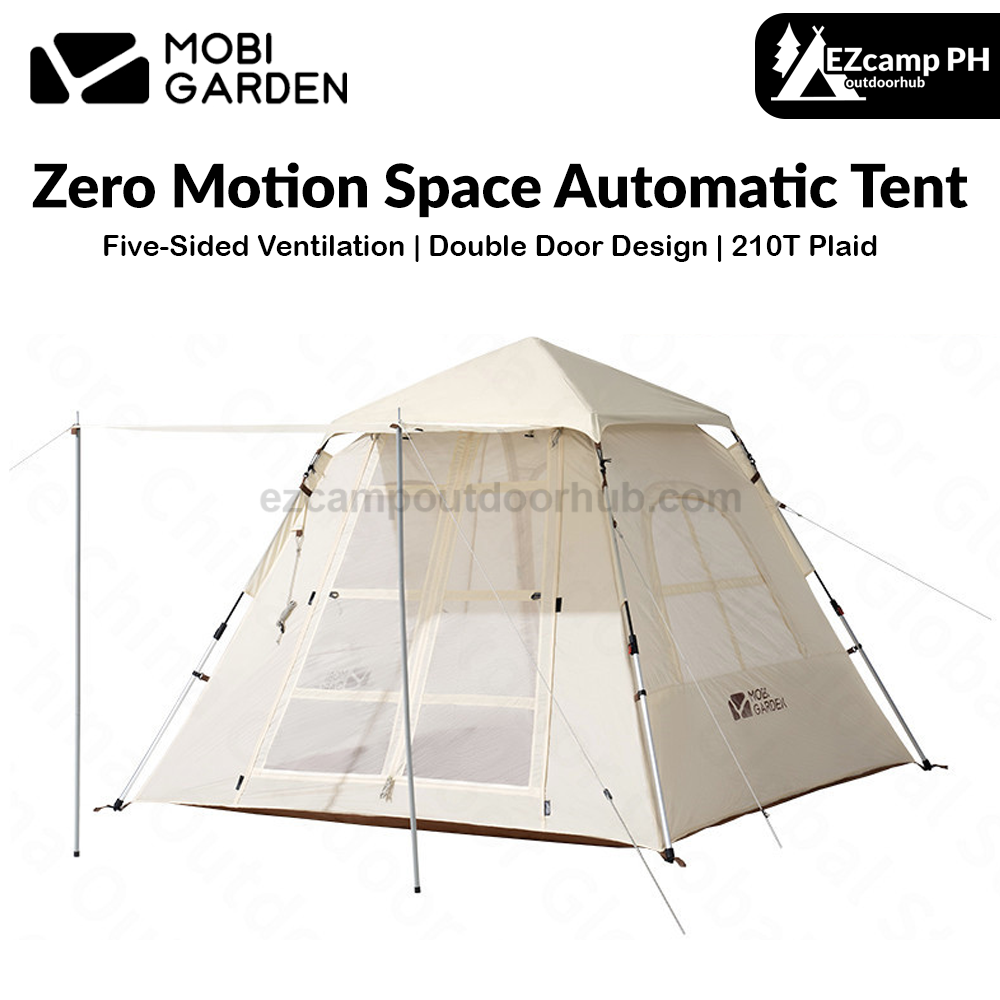 MOBI GARDEN Zero Motion Space Automatic Tent Portable Lightweight 3-4 Persons Quick Open Tent Double Door Design Five Side Ventilation Family Tent