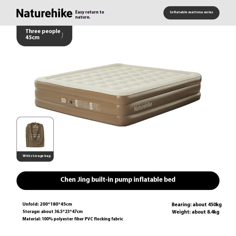 Naturehike Air Inflatable Mattress Portable Lightweight 1-3 Persons Camping Bed with Built-in Pump 38cm/45cm Thickened High Sleeping Mat Pad Outdoor