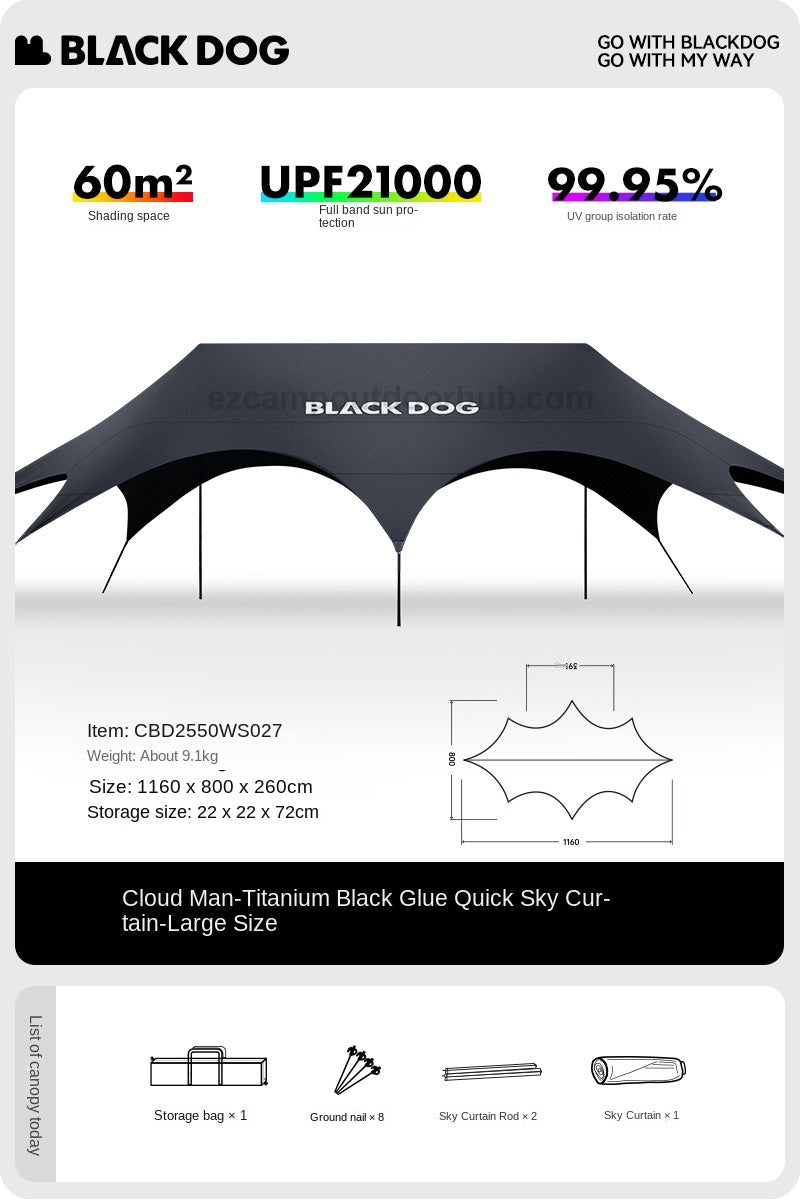 BLACKDOG CLOUDSPAN Black Coated Canopy Portable Multipurpose 26㎡/60㎡ Quick Setup Awning Arched Design Large Sunshade Sun Shelters Tent UPF21000 Waterproof Camping Party Travel