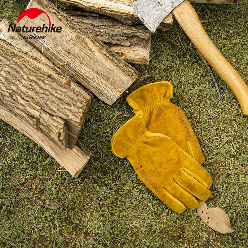 Naturehike Cowhide Leather Outdoor Working Gloves Camping Barbecue Chop Wood Gardening BBQ Heat Wear and Tear Resistant Breathable Comfortable Glove