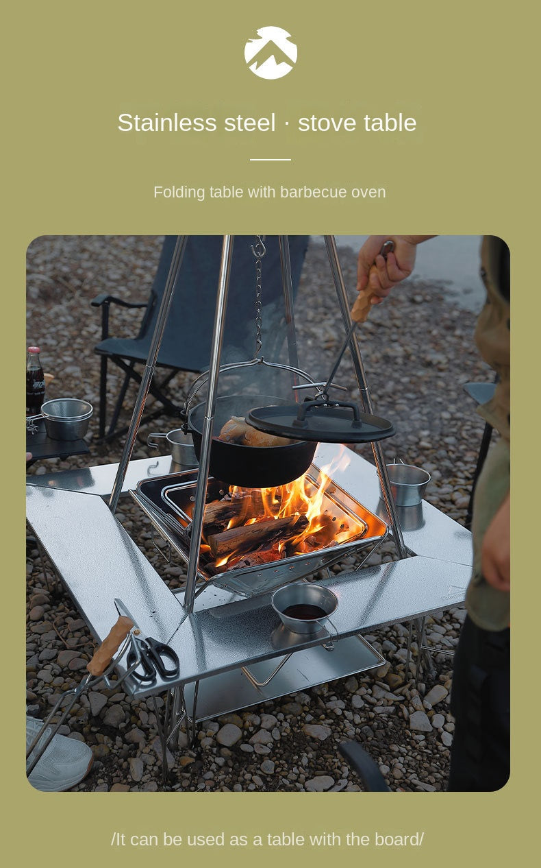 Campingmoon T-503 Stove Grill Table Outdoor Portable Multifunction Stainless Steel Fireplace Folding Gathering Barbecue Table Detachable Board