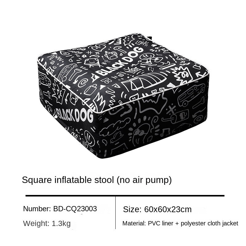 BLACKDOG Inflatable Lazy Sofa Outdoor 1-2 Persons Portable Leisure Graffiti Print Square Stool Folding Air Couch Sofa Folding Home Sofa Set