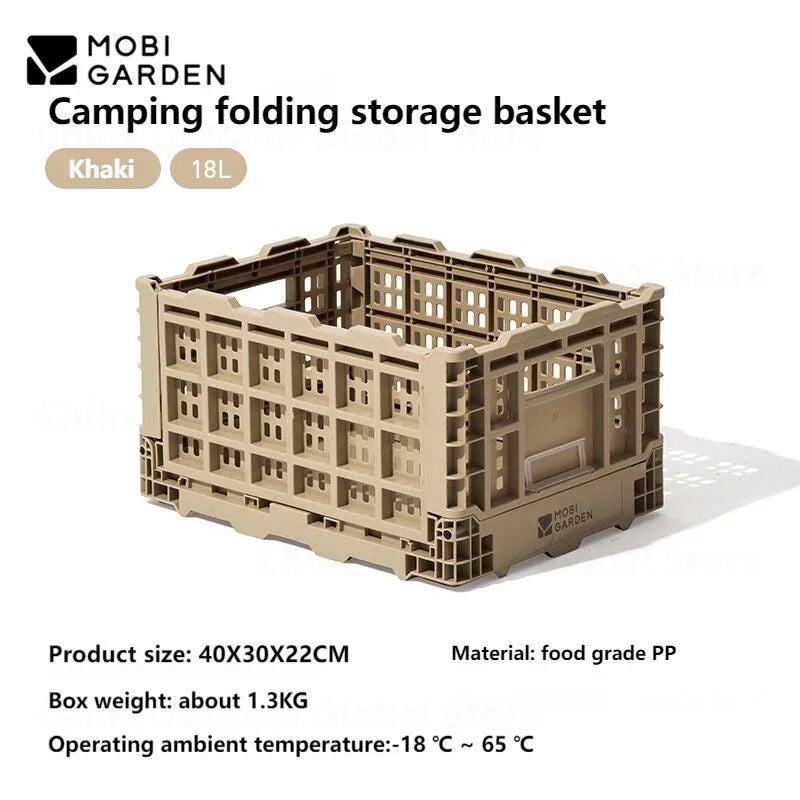 Mobi Garden Stackable Folding Basket Tray Collapsible Outdoor Camping Portable Storage Container 18/40L Small Large PP Food Grade Material Camp Kitchen Organizer Foldable Box Crate Mobigarden