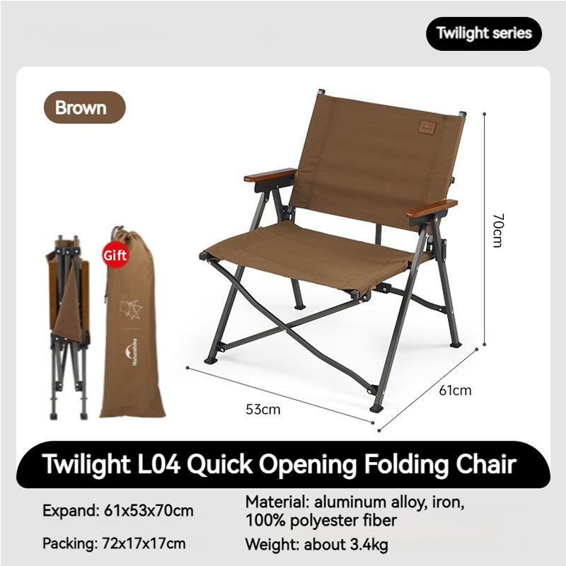 Naturehike Twilight L04 Quick Opening Folding Chair Leisure Wood Kermit Aluminum Alloy Chair Outdoor Integrated Durable Foldable Lightweight