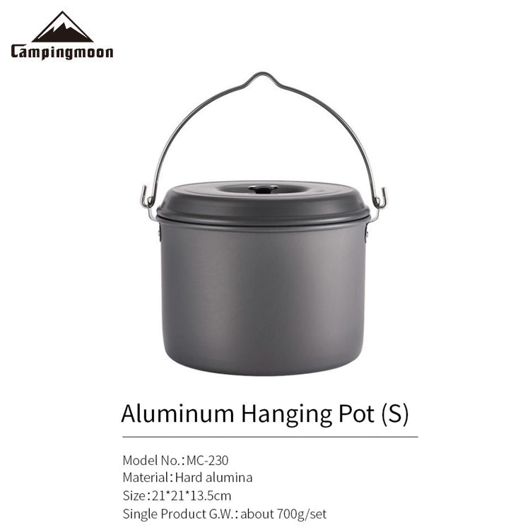 CAMPINGMOON Outdoor Hanging Pot Small Large Camping Ultralight Aluminum Cooking Hang Cookware Equipment for 5-8 Person 4L 5.5L