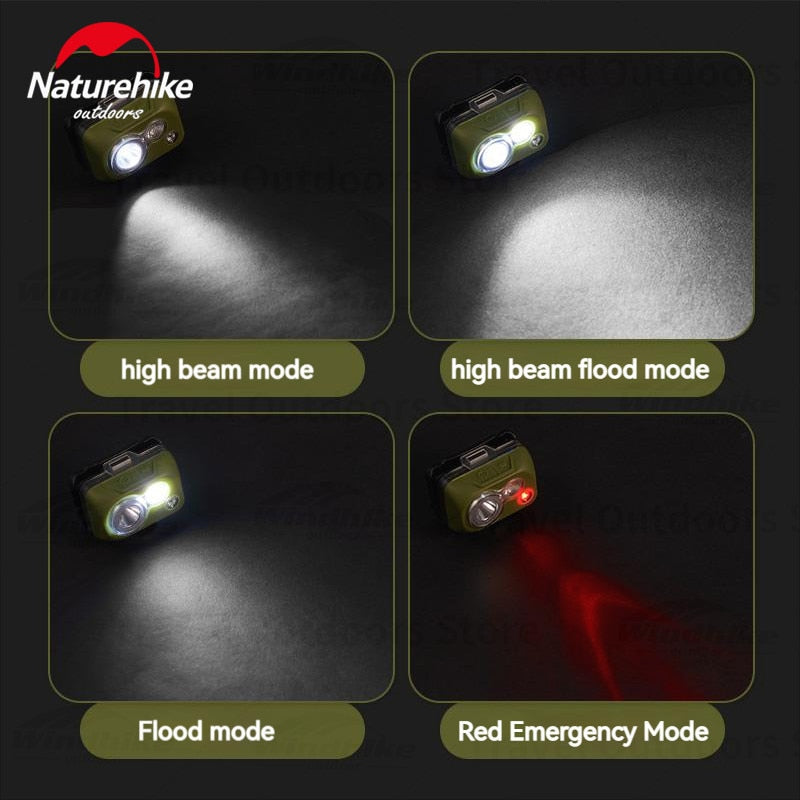 Naturehike LED Headlamp IP68 Waterproof Headlight Camping Head Lamp SOS Flashing Light Flashlight Outdoor Survival Hiking Tool 60° Degree Adjustable