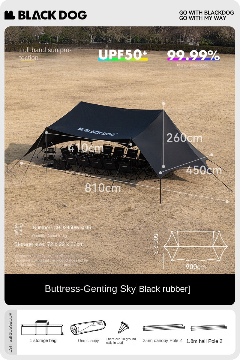 BLACKDOG CLOUD SHADE Canopy Tarp Black 80m² Extra Large Gathering Shelter Tent Waterproof Up To 20 Persons Shaded Area Vinyl Coated Sunscreen Camping