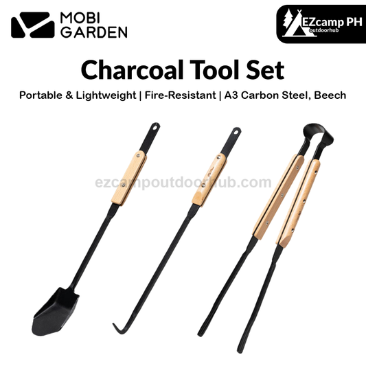 Mobi Garden Charcoal Tool Set Portable Lightweight Charcoal Clip Tong Hook Shovel Spatula Cooking Equipment Tool Outdoor Camping Grill BBQ