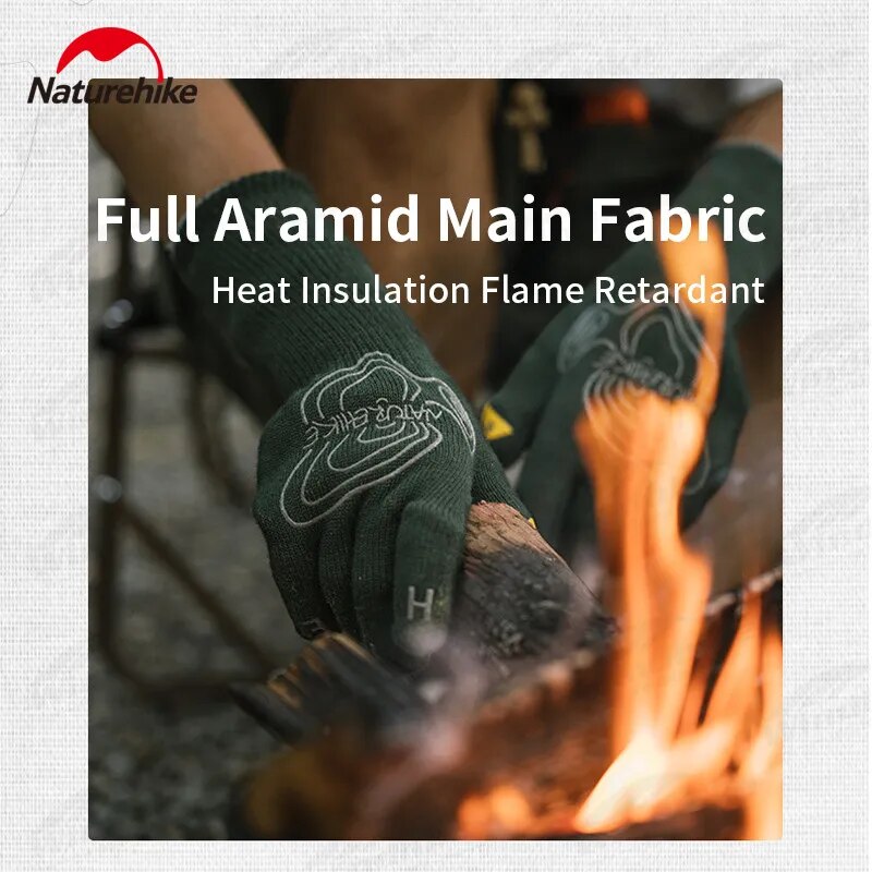 Naturehike Aramid Pattern Flame Retardant Gloves Outdoor Oven Glove Portable Ultralight Thickened Heat-Resistant Non-Slip Fabric Work Gloves Camping
