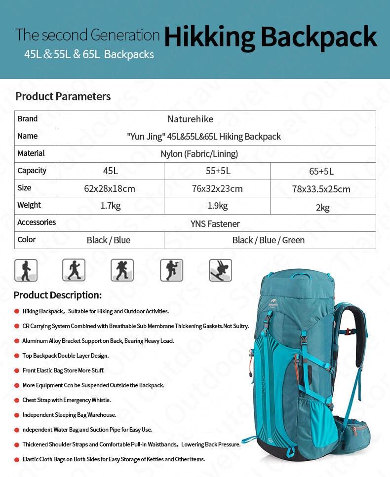 Naturehike 45L | 55L | 65L Professional Hiking Backpack Large Capacity Outdoor Hiking Climbing Mountaineering Rucksack Back Pack Camping Travel Nature Hike