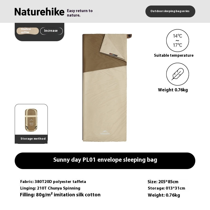 Naturehike SUNNY DAY Envelope Sleeping Bag Portable Lightweight Multipurpose Breathable Spliceable Skin-Friendly Quilt Waterproof