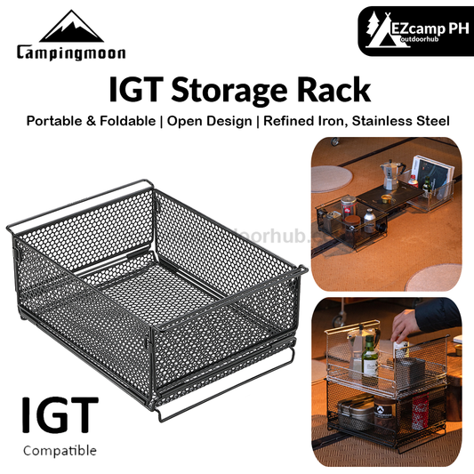 Campingmoon IGT Storage Rack Foldable Multipurpose 1 Unit Integrated Grill Table Folding Drawer Mesh Net Stackable Outdoor Camping Steel Storage Box