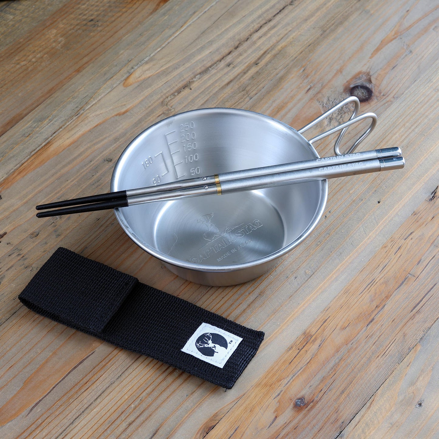 CAPTAIN STAG UH-3050 SHIKA-BASHI Jointed Chopsticks Portable Lightweight Detachable Stainless Steel Ebony Lacquer Premium Camping Cutlery Utensil
