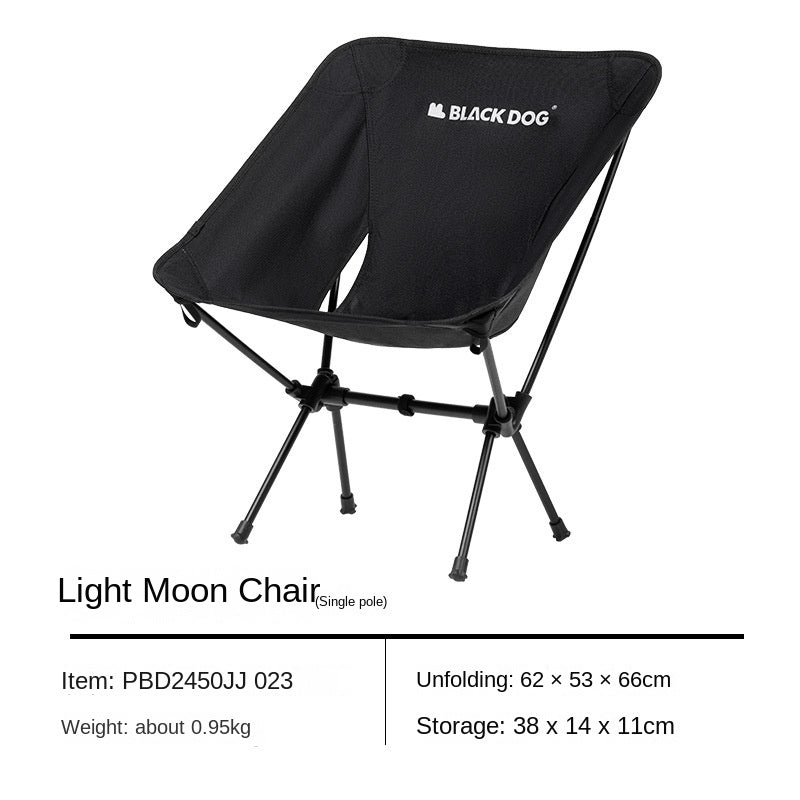 BLACKDOG Black Foldable Moon Chair Portable Ultralight Folding Recliner Lounge Fishing Director's Chair Up to 130kg Aluminum Alloy Camping Outdoor