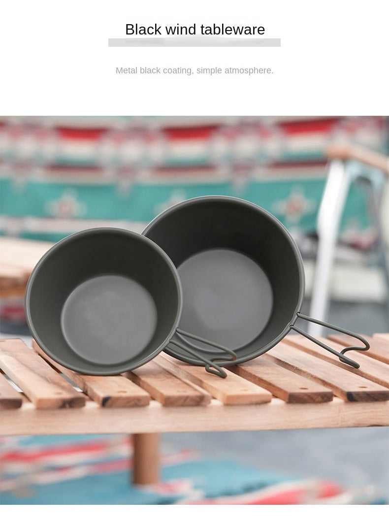 CAPTAIN STAG Metallic Black Coat Tableware Portable Lightweight Dish Plate Bowl Utensil Outdoor Camping Cooking Equipment Made in Japan