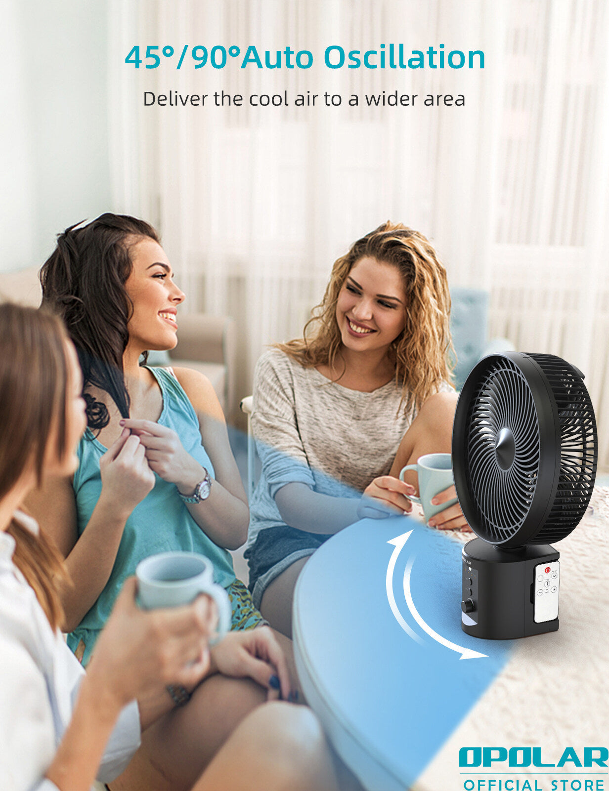 OPOLAR | ATEnge | ROCCIA Oscillating Rechargeable Fan w/Remote Super Strong 7 Speeds 2 in 1 Unique Design 20000mAh (2*10000mAh) 10 Inch Cordless Battery Operated Fan