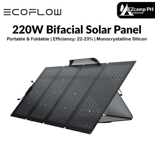 ECOFLOW 220W Single Face and Bi-facial Solar Panel Portable Lightweight Single Side Foldable Solar Panel Complete With Adjustable Kickstand Waterproof IP68 Durable For Off The Grid Living