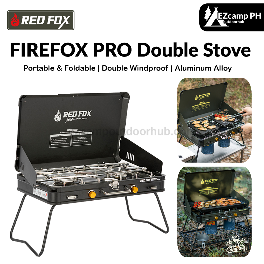 Redfox FIREFOX PRO Double Stove Portable Foldable Premium Split Dual Butane Canister Cassette Stove With Windshield Outdoor Camping Aluminum Alloy