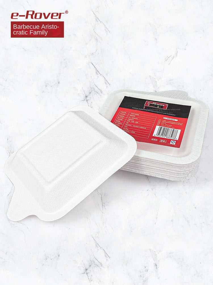 Redfox E-Rover Fully Degradable Plate Bowl Portable Multipurpose 12pcs Per Pack Square Paper Plate Disposable Food Serving Tray Outdoor Camping BBQ