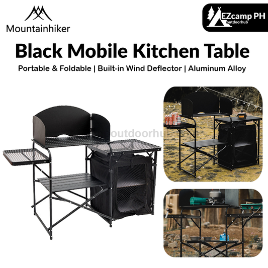 Mountainhiker Black Mobile Kitchen Table Portable Foldable Multipurpose One Piece Folding Outdoor Kitchen Camping Multi-layer Storage With Built-in Wind Deflector
