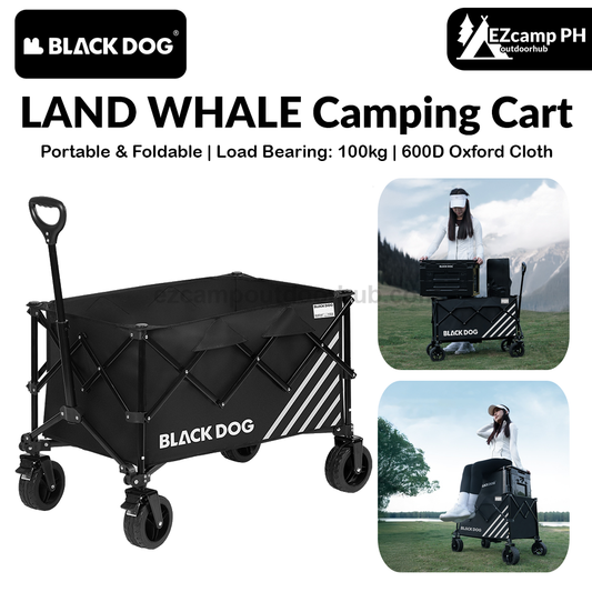 BLACKDOG LAND WHALE Camping Cart Portable Foldable Multipurpose Hand Pull Black Wagon All Terrain Gathering Storage Cart 320L Large Capacity Detachable Wheel