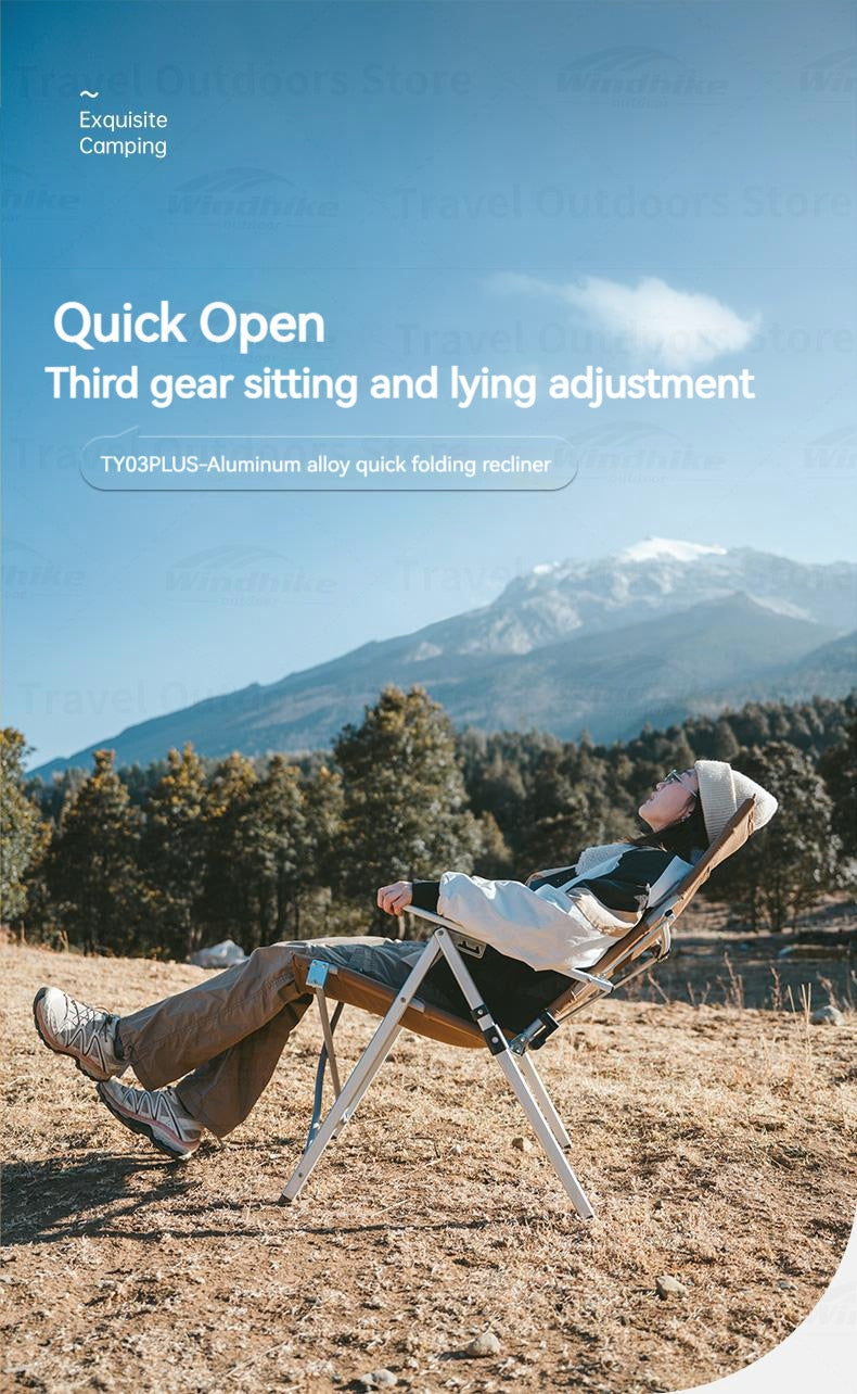 Naturehike TY03 PLUS Chair 3 Level Adjustable Recline High Back Arm Rest Chair Quick Folding Recliner Outdoor Camping Foldable Portable 140kg Max