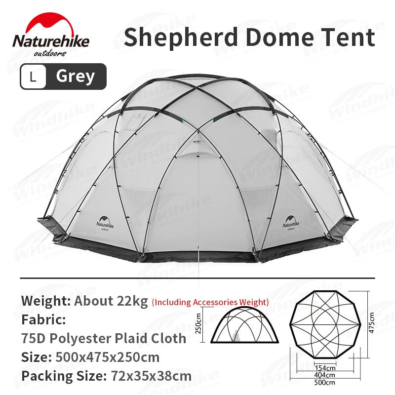 Naturehike SHEPHERD Series Geodesic Dome Style 4-Season Camping Tent Outdoor Waterproof Windproof 3 Sizes Extra Large 20m² Space 12 Person ARIES