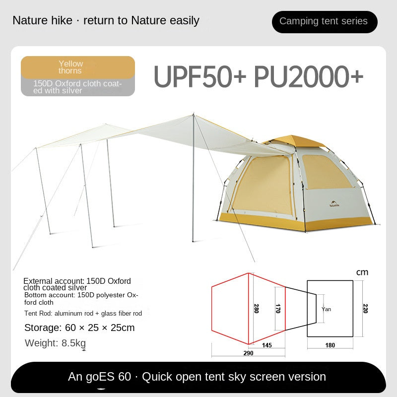 Naturehike ANGO Series ES60 Fast Automatic Tent Dome Detachable Canopy Awning Tarp for 3 to 4 Person Silver Coated Sunscreen Waterproof 15m² Large Use Space Auto Poles Quick Open Nature Hike