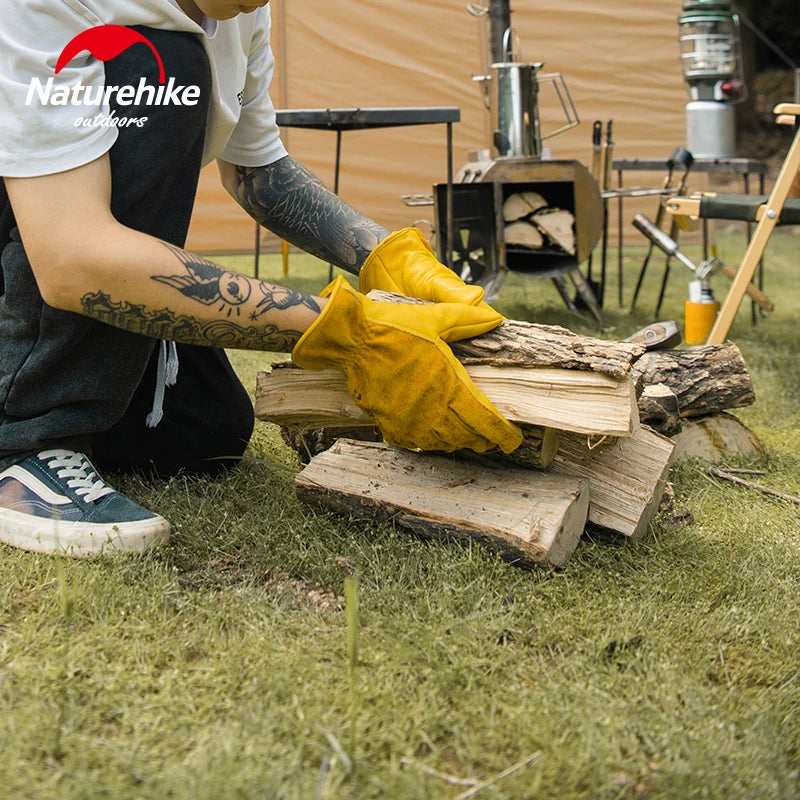 Naturehike Cowhide Leather Outdoor Working Gloves Camping Barbecue Chop Wood Gardening BBQ Heat Wear and Tear Resistant Breathable Comfortable Glove