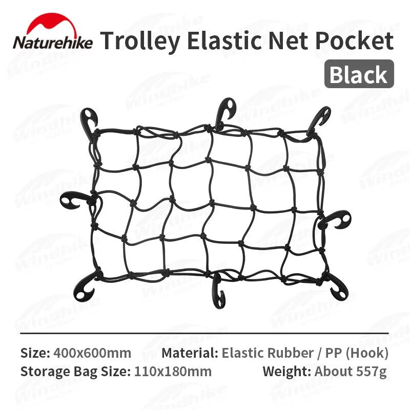 Naturehike Trolley Elastic Net Mesh Pocket 8 Hook Design High Elasticity Cart Wagon Harness Ultralight 557g Car Trunk Rubber Net with Storage Bag