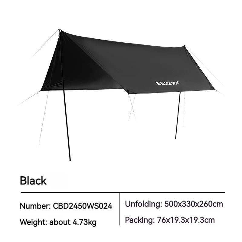 Blackdog TIMELESS Sky Curtain Black Canopy Tarp Awning Full Blackout Titanium Black Vinyl Coated Sunscreen Waterproof Outdoor Sunshade with 2 Poles