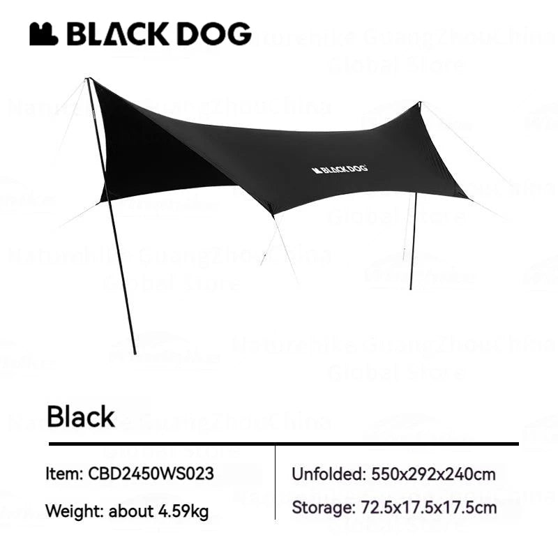 Blackdog TIMELESS Sky Curtain Black Canopy Tarp Awning Full Blackout Titanium Black Vinyl Coated Sunscreen Waterproof Outdoor Sunshade with 2 Poles