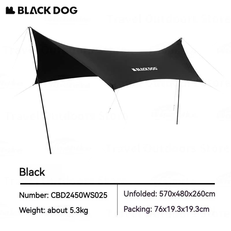 Blackdog TIMELESS Sky Curtain Black Canopy Tarp Awning Full Blackout Titanium Black Vinyl Coated Sunscreen Waterproof Outdoor Sunshade with 2 Poles