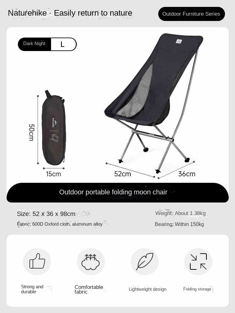 Naturehike STAR MOON Series L04 High Low Back Portable Camping Folding Moon Chair Ultralight up to 150kg Max Load Outdoor STELLALUNA YL05 YL06