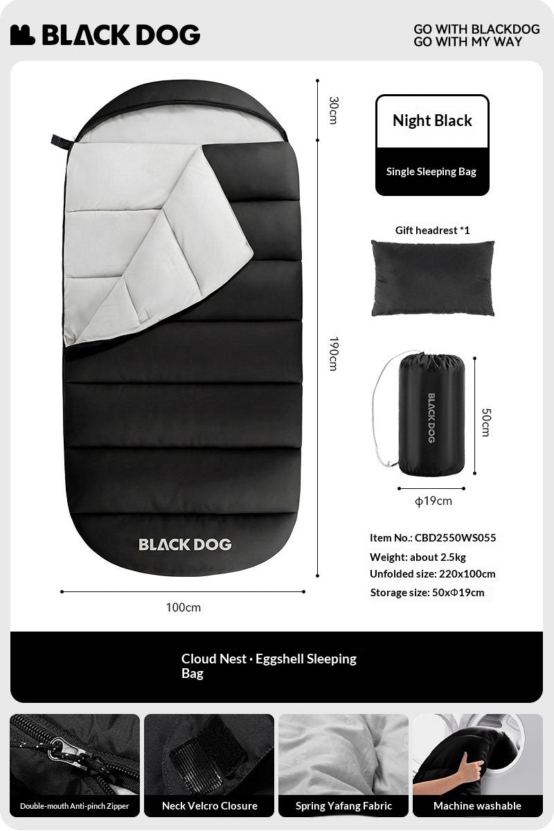Blackdog CLOUD NEST Eggshell Sleeping Bag Portable Multipurpose Warm Comfortable Adult Hooded Quilt Bottom Opening Design Skin-Friendly Outdoor Camping Travel