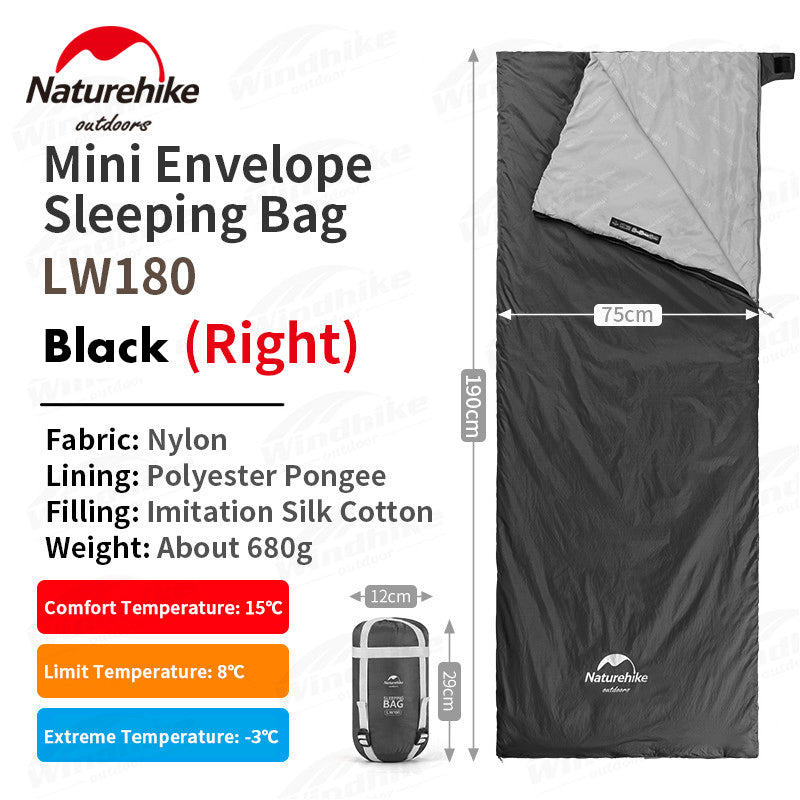 Naturehike Mini Envelope Sleeping Bag Outdoor LW180 Portable Ultralight Breathable Cotton Fabric Thick Foam for Tent Adult Comfortable Camp Sleep Bed Pad