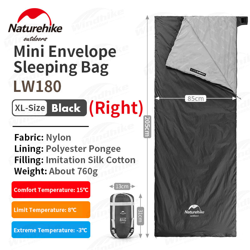 Naturehike Mini Envelope Sleeping Bag Outdoor LW180 Portable Ultralight Breathable Cotton Fabric Thick Foam for Tent Adult Comfortable Camp Sleep Bed Pad